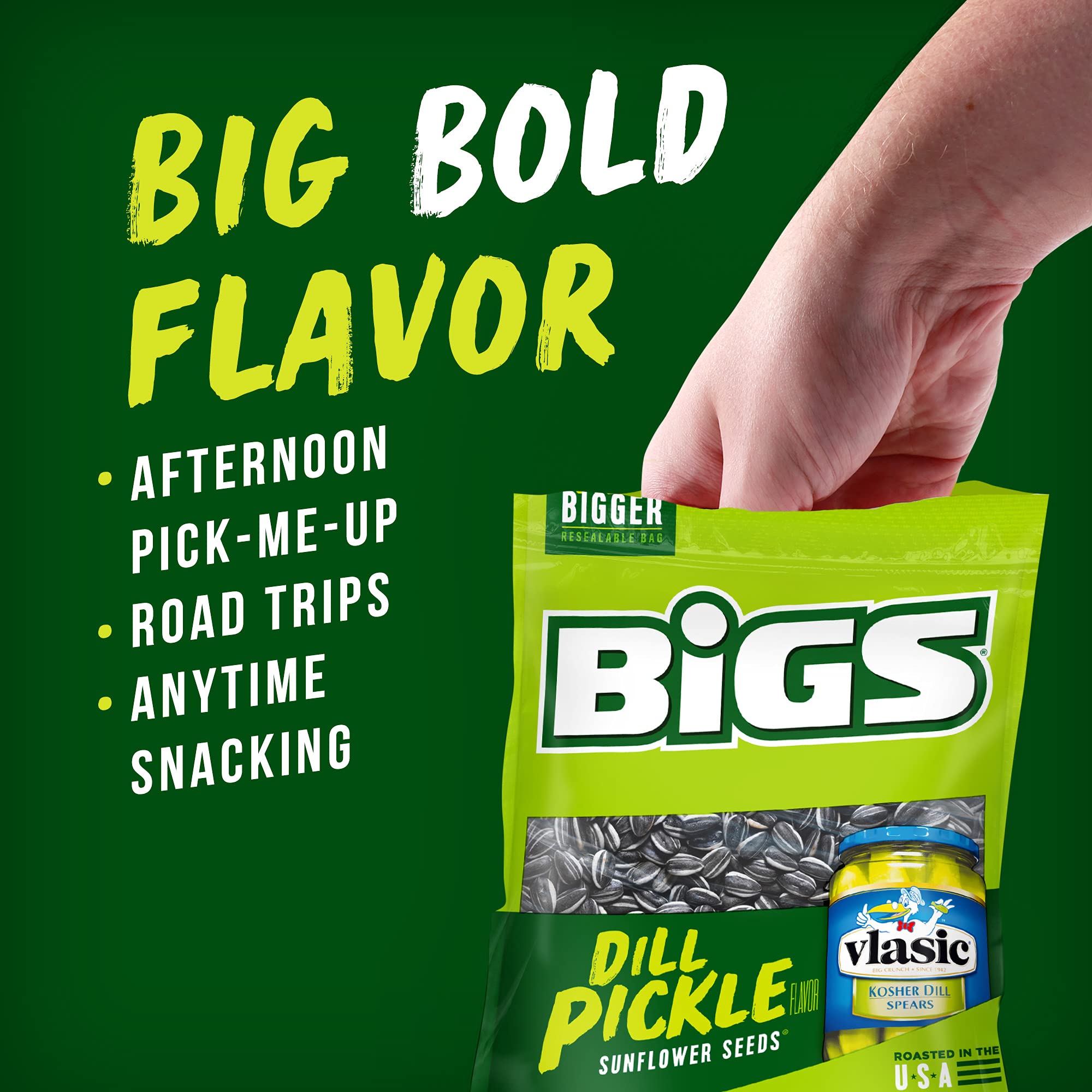 BIGS Sunflower Seeds, Vlasic Dill Pickle Flavor, 5.35 oz. (Pack of 12)