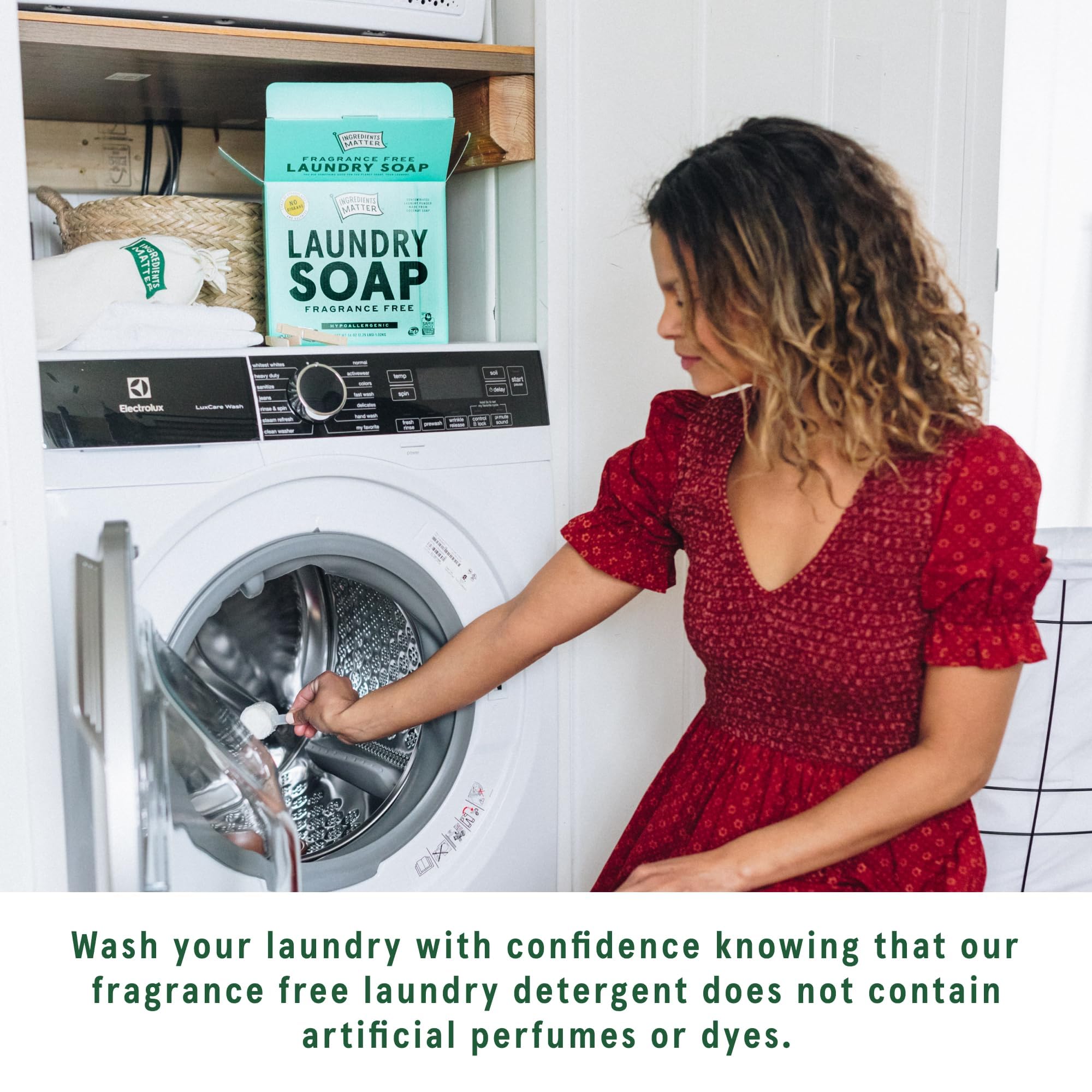 Ingredients Matter Powder Laundry Soap - Fragrance Free, Hypoallergenic Detergent, Natural & Eco-Friendly, Plastic Free, Made in USA, Natural