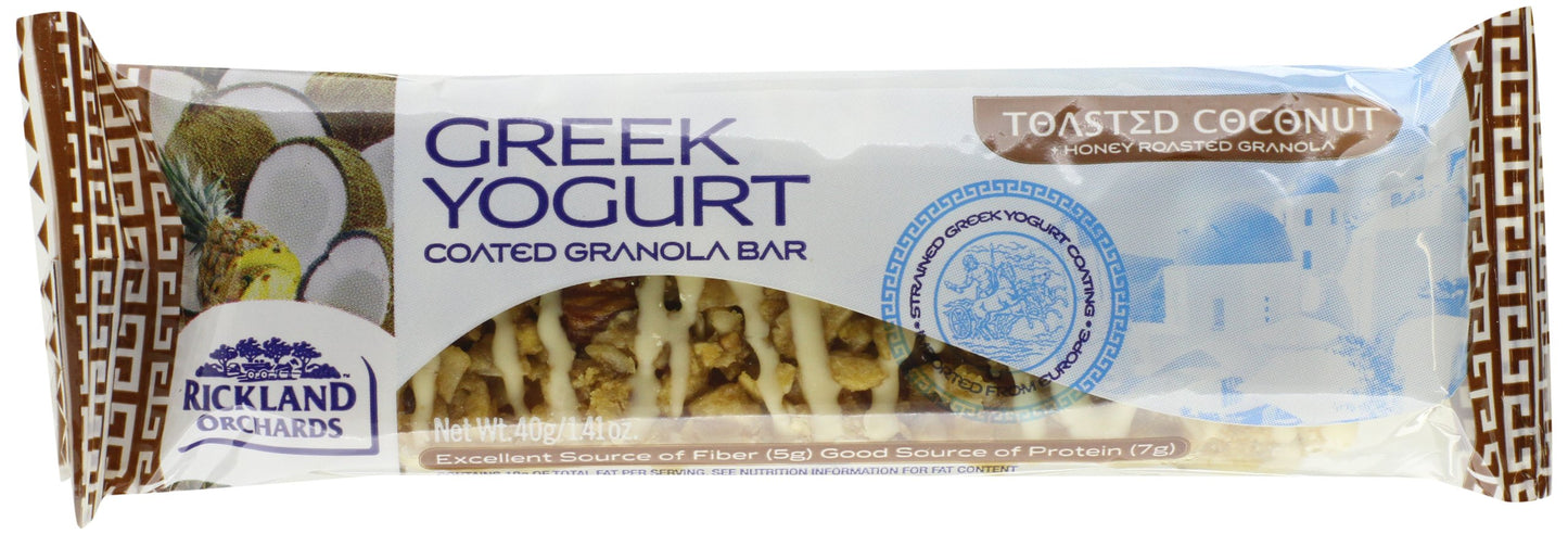 Rickland Orchards Greek Yogurt Covered Granola Bar, Toasted Coconut, 1.4 Ounce (Pack of 12)