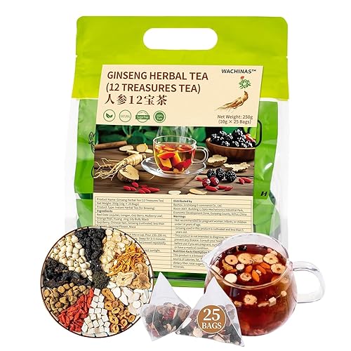 Premium Ginseng Tea - Natural Organic Kidney and Liver Detox Tea - 12 Herbal Blend with Goji Berry?Jujube, Longan, Mulberry & Maca - Caffeine & Sugar