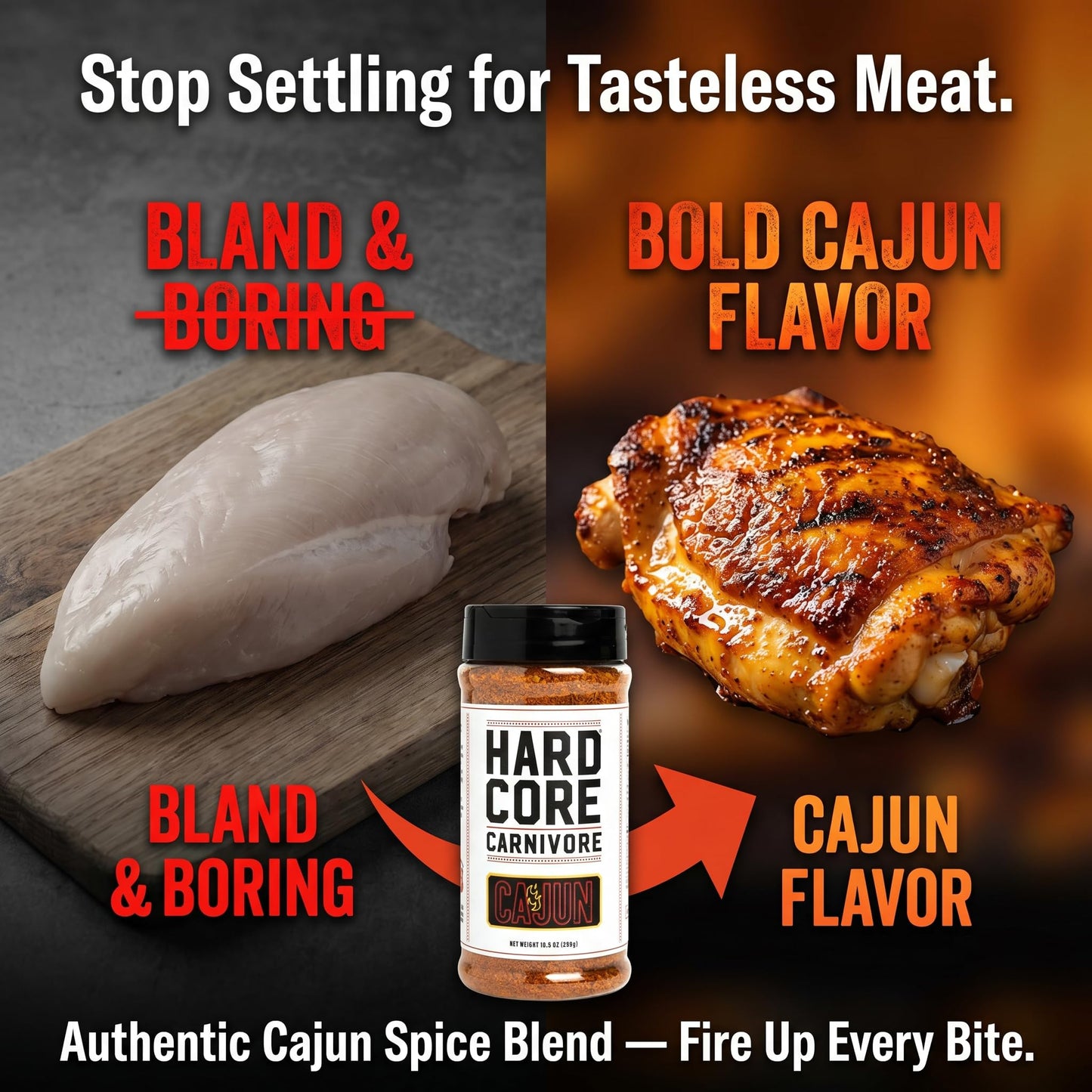 Hardcore Carnivore Cajun Bar-B-Q Rub Seasoning - 10.5 oz Bottles - Rib Rub and Brisket Rub for Grill and Smoker - Burger Seasoning and Steak Rub