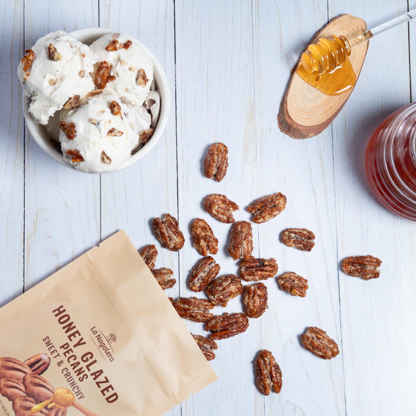 Honey Glazed Pecans 5 oz - Caramelized Pecans with Real Honey, Crunchy & Sweet Roasted Nuts Snack in Resealable Pouch - Gourmet Glazed Pecan Halves by