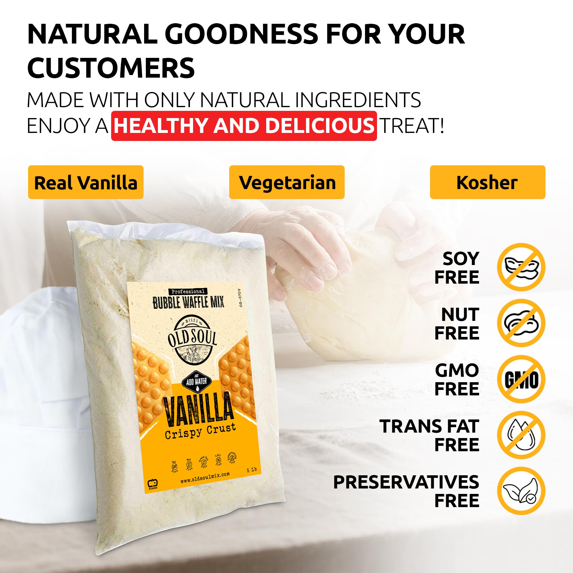 OldSoul Baking Mix | Dough Mix | Bubble Waffle Batter Mix | Vanilla Flavor | 30 Lbs | 168 Big Waffles