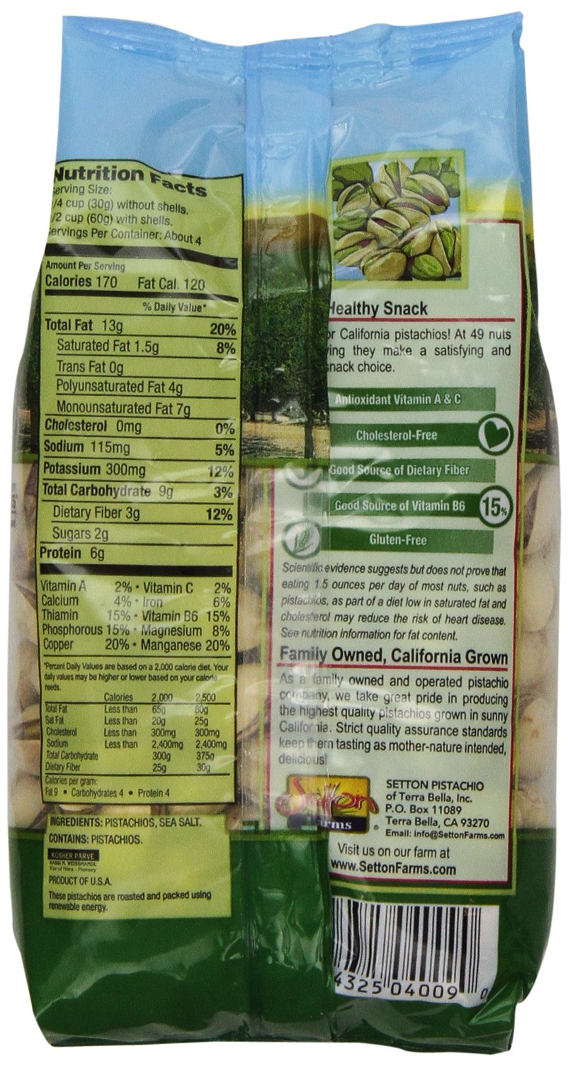 Setton Farms Roasted and Salted Premium California Pistachios 8 Oz. Bag Certified NonGMO Gluten Free Vegan & Kosher, Dry Roasted With Sea Salt, 8 Oz