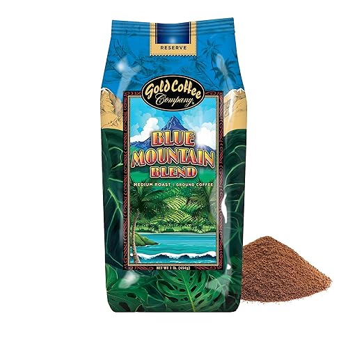Gold Coffee Co. Blue Mountain Premium Blend - Medium Roast, Finely Ground 100% Arabica Coffee - Notes of Cocoa, Sweet Honey, Citrus Notes, 1 lb.