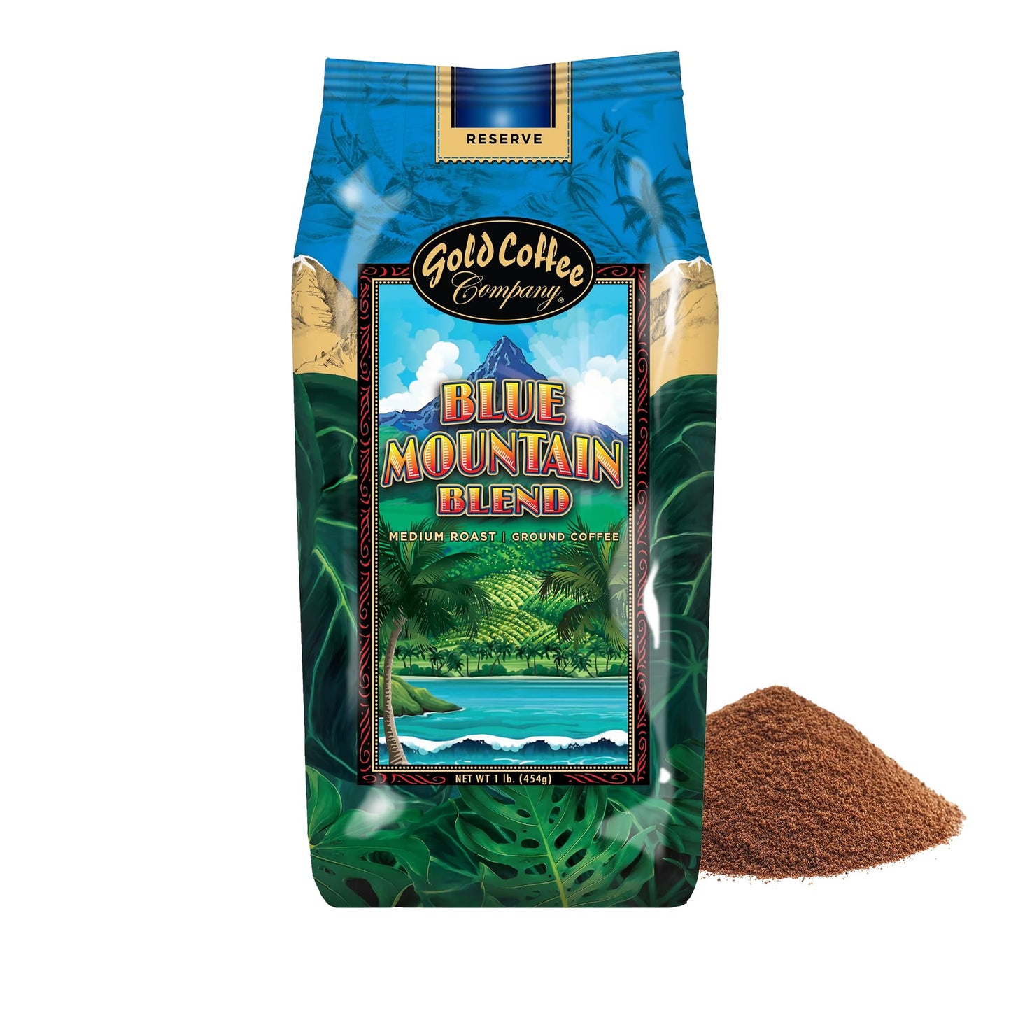 Gold Coffee Co. Blue Mountain Premium Blend - Medium Roast, Finely Ground 100% Arabica Coffee - Notes of Cocoa, Sweet Honey, Citrus Notes, 1 lb.