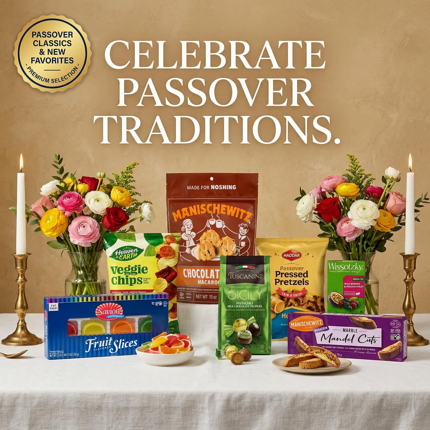 Kosher for Passover Sweets & Treats Gift Box | Mishloach Manot | The Ultimate Passover Variety Pack | Chocolates, Cookies, Macaroons, Tea and more! |