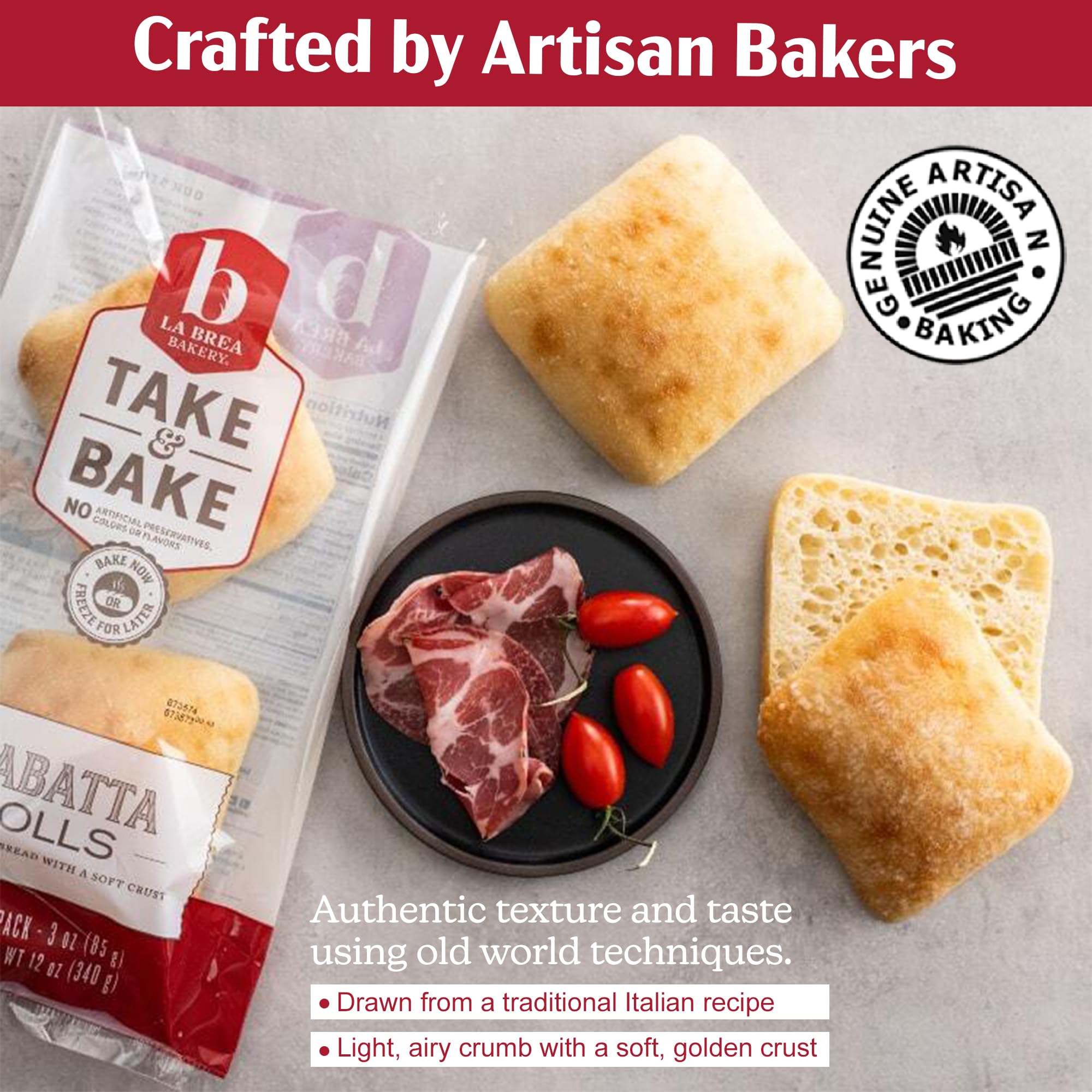 La Brea Bakery Take and Bake Roll, Rustic Ciabatta, 3 oz each (Frozen)