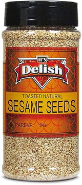 Natural Toasted Whole Sesame Seeds by It's Delish - 9 Oz. Medium Jar - Natural Gluten-Free Fresh Oven Roasted White Sesame - Restaurant Bulk Size