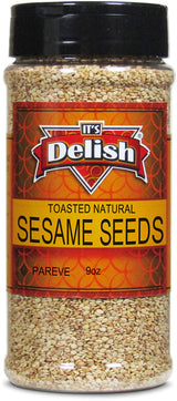 Natural Toasted Whole Sesame Seeds by It's Delish - 9 Oz. Medium Jar - Natural Gluten-Free Fresh Oven Roasted White Sesame - Restaurant Bulk Size