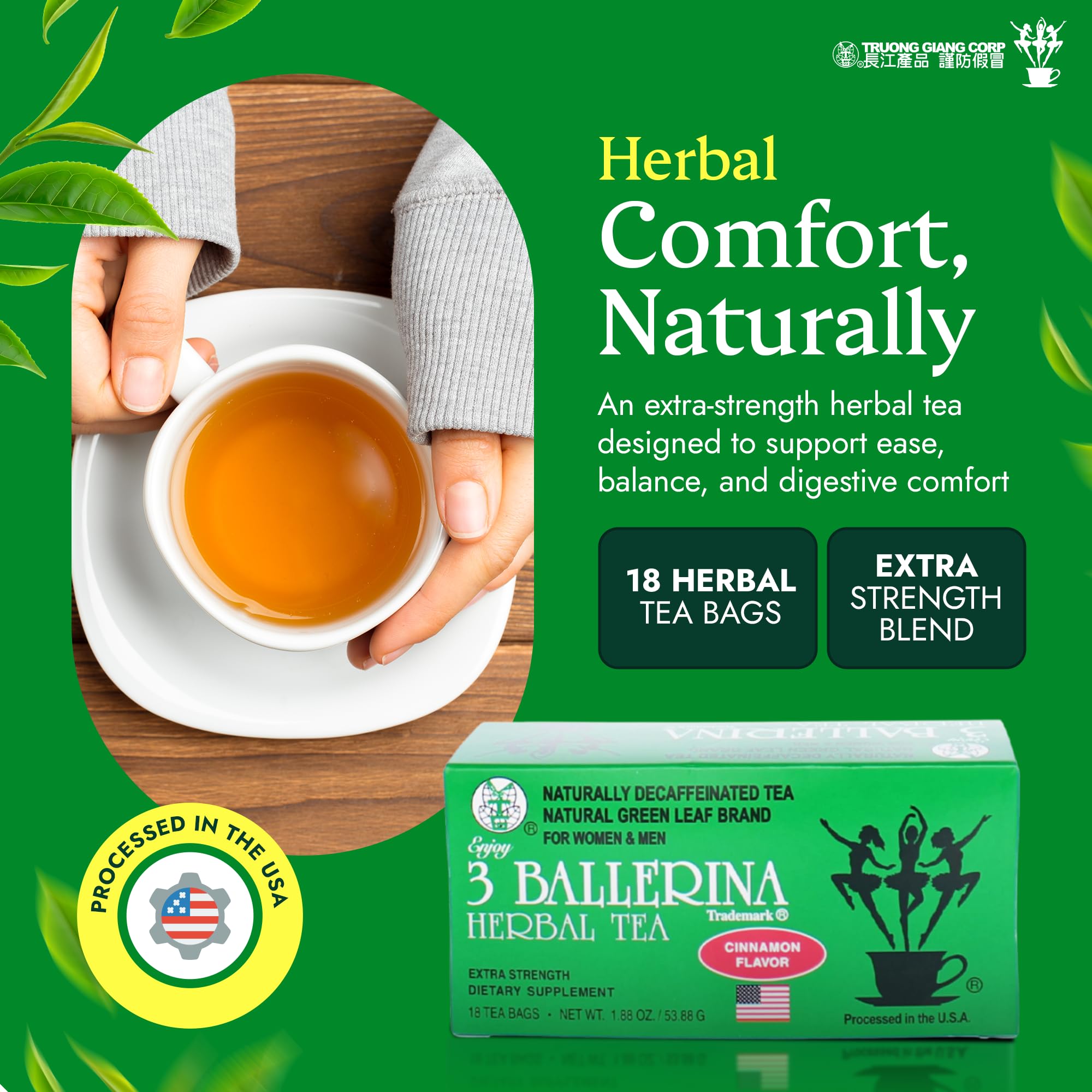 3 Ballerina Diet Tea Extra Strength - Cinnamon Flavored Herbal Tea Bags for Digestive Comfort and Weight Maintenance - 18 Count
