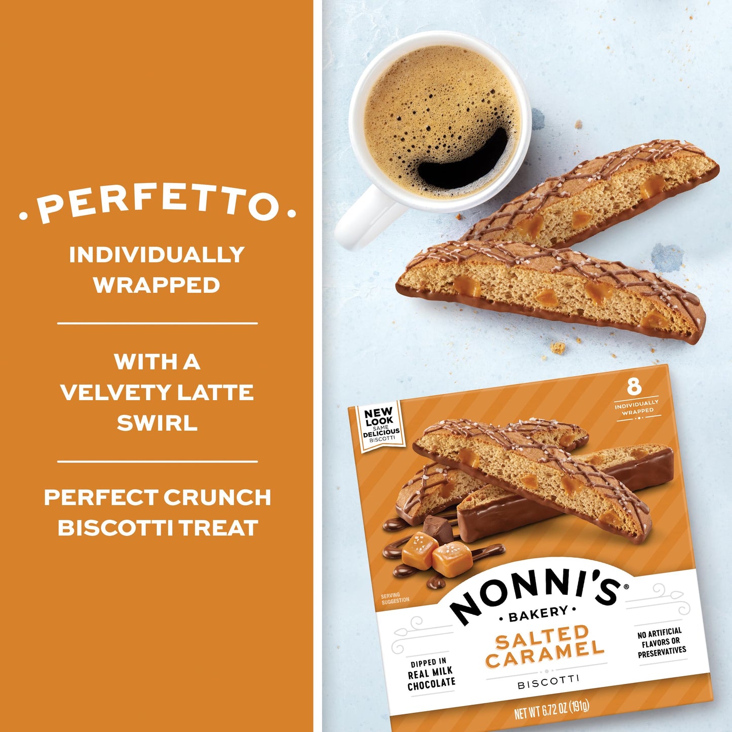 Nonni's Salted Caramel Biscotti, Individually Wrapped Italian Cookie Snacks, 8 Servings (Pack of 1)