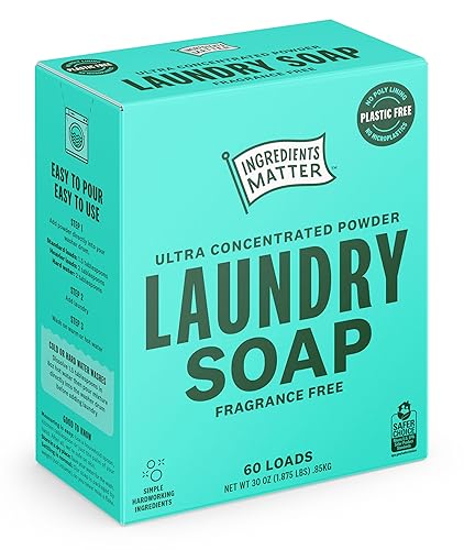 Ingredients Matter Powder Laundry Soap - Fragrance Free, Hypoallergenic Detergent, Natural & Eco-Friendly, Plastic Free, Made in USA, Natural