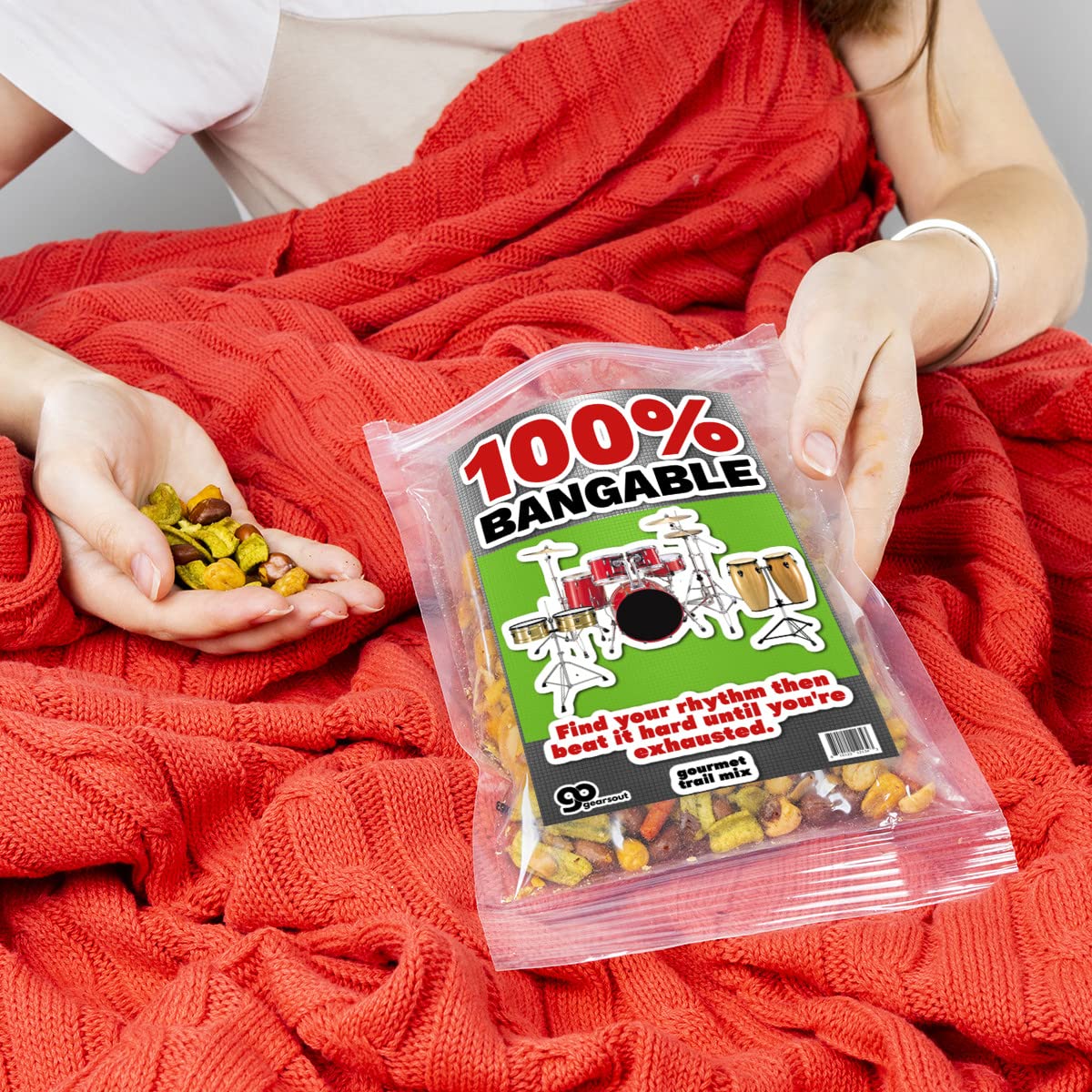 Hundred Percent Bangable Trail Mix - Gourmet Spicy Snack Blend for Men - Funny Drum Gifts for Adults Food Gift Baskets - Drummer Drumming Drum Kit
