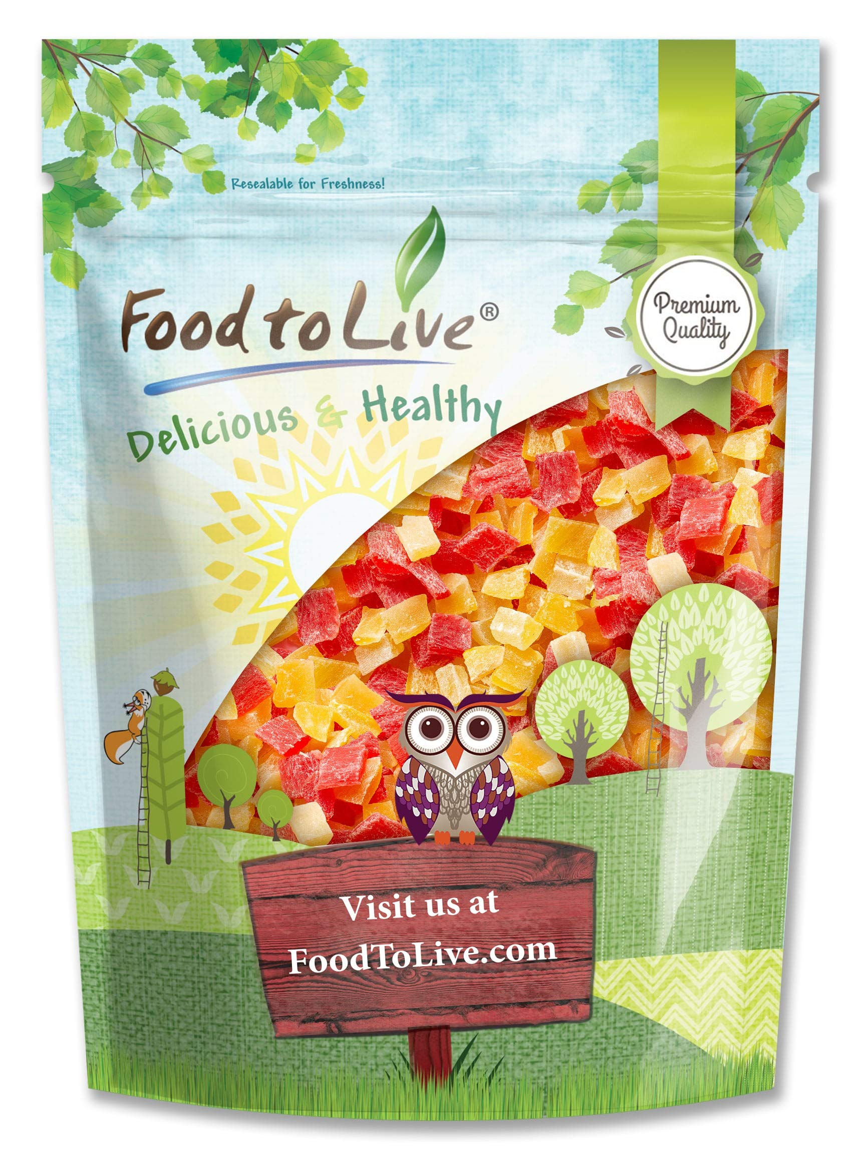 Food to Live Diced Fruits Mix, 1 Pound - Contains Dreid and Diced Mango, Pineapple, Papaya. Sweetened, Unsulfured, Candied Vegan Snack, Kosher, Bulk