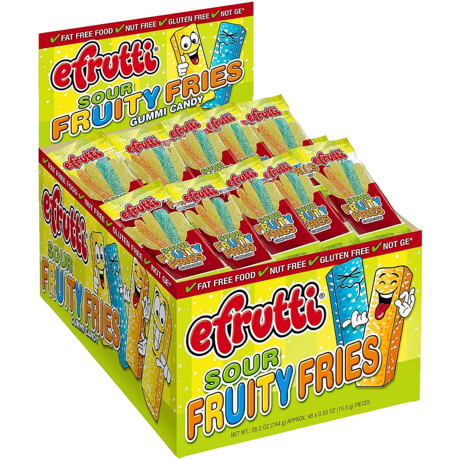 Assorted Flavors Efrutti Sour Fruity Fries - (Box of 48) - Perfect for Candy Buffets, Loot Bag Fillers, Snacking, and More