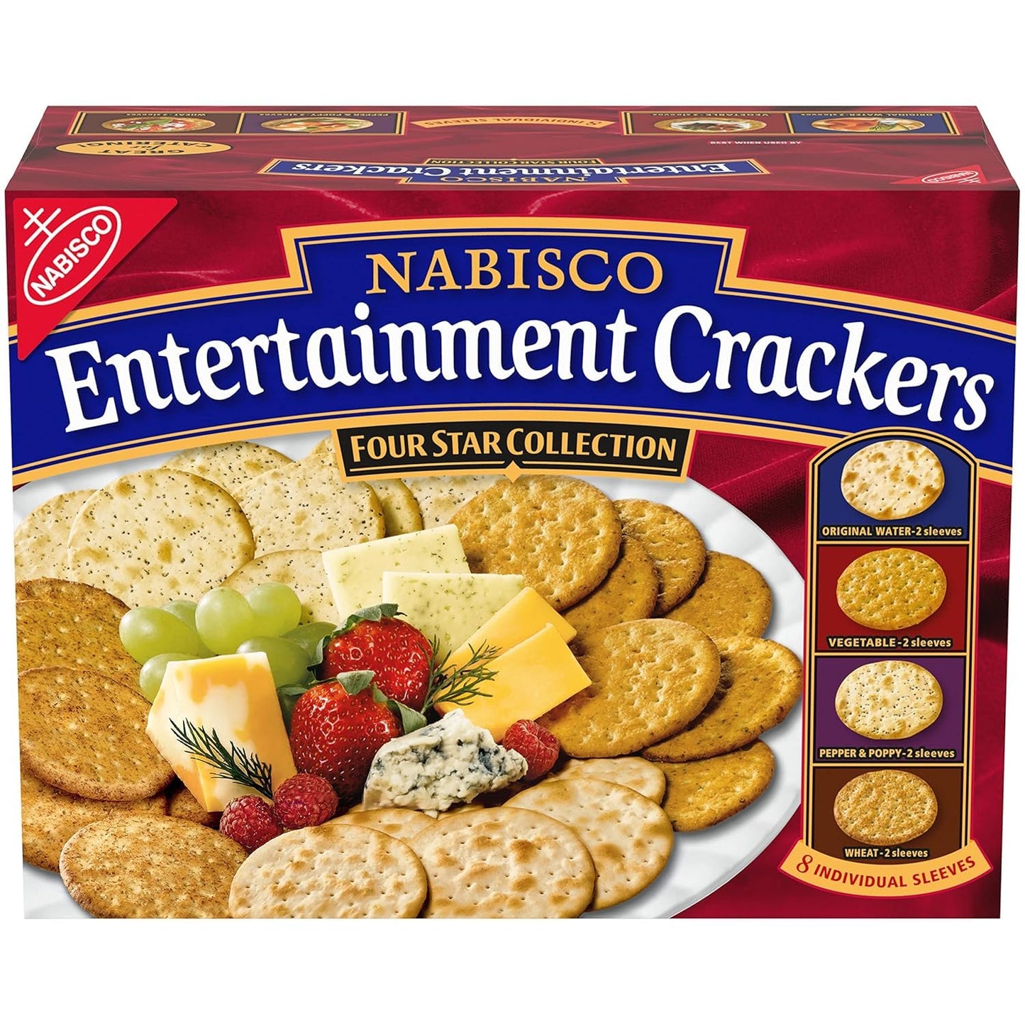 Nbisco Entertainment Crackers Variety Pack, 40 Ounce Box, Vegetable, Wheat, Original Water, Pepper & Poppy, 8 Individual Sleeves