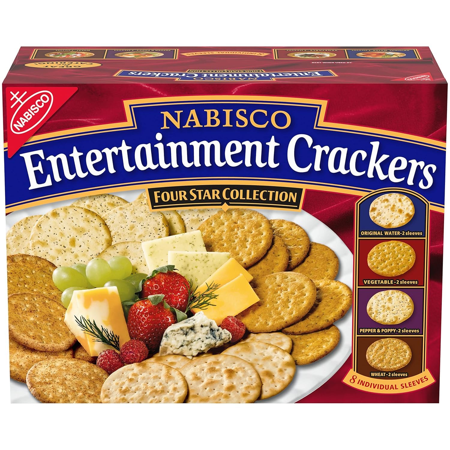 Nbisco Entertainment Crackers Variety Pack, 40 Ounce Box, Vegetable, Wheat, Original Water, Pepper & Poppy, 8 Individual Sleeves