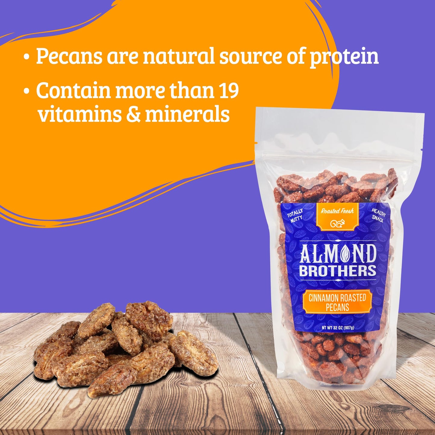 Almond Brothers Cinnamon Roasted Pecans - 2 lb Bag - Hand Crafted Cinnamon Candied Pecans - Gluten-Free, Non-GMO