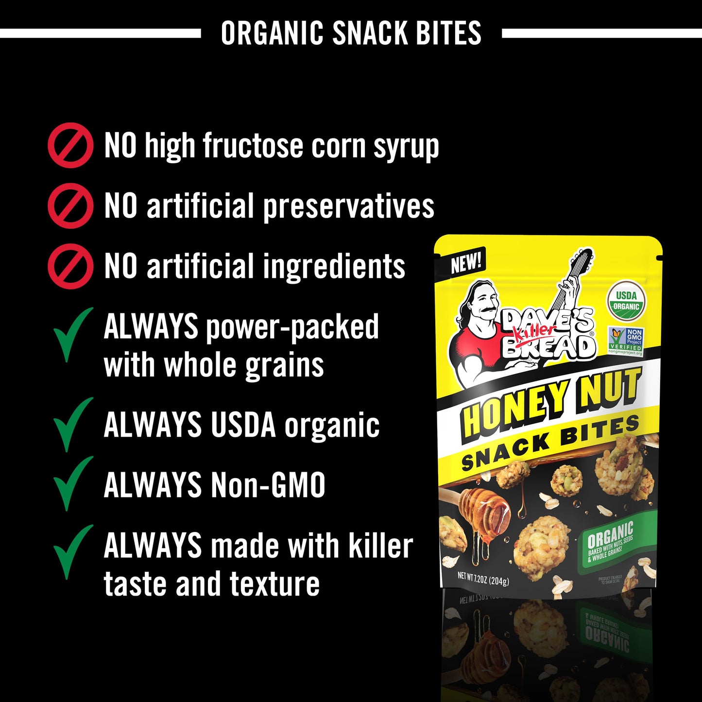 Dave's Killer Bread Honey Nut Organic Snack Bites, Honey Organic Snacks, 7.2 oz