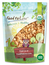 Food to Live Organic Dry Roasted Whole Cashews, 8 Ounces Non-GMO, Unsalted, Oven Roasted Nuts, No Oil Added, Kosher, Vegan, Bulk. Crunchy Texture