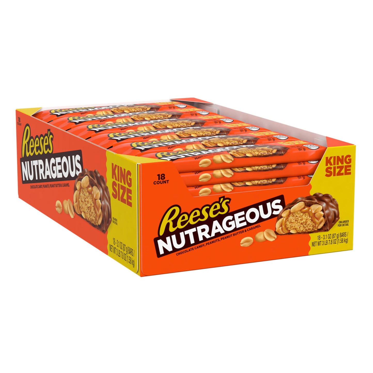 REESE'S NUTRAGEOUS Chocolate, Peanut Butter, Caramel and Peanut King Size, Candy Bars, 3.1 oz (18 Count)