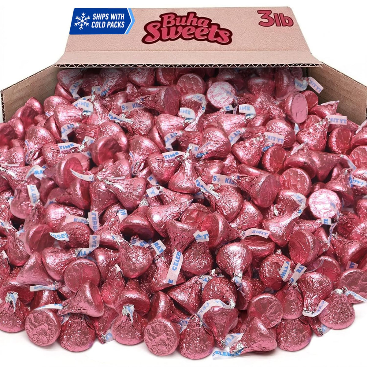 Milk Chocolate Candy In Pink Foil - 3 Pound Bag (Approx. 300 Pieces), Individually Wrapped Chocolates Pink Candies for Baby Showers, Weddings, Gender