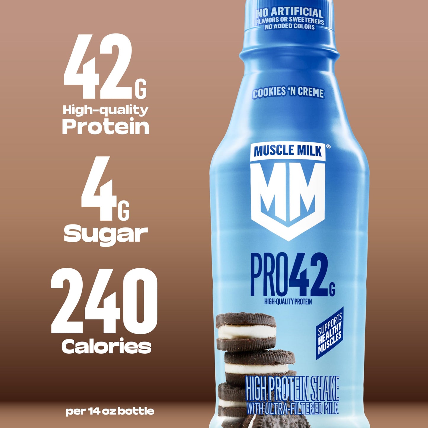 Muscle Milk Pro High Protein Shake with Ultra-Filtered Milk Cookies 'N Crème 14 Fl Oz