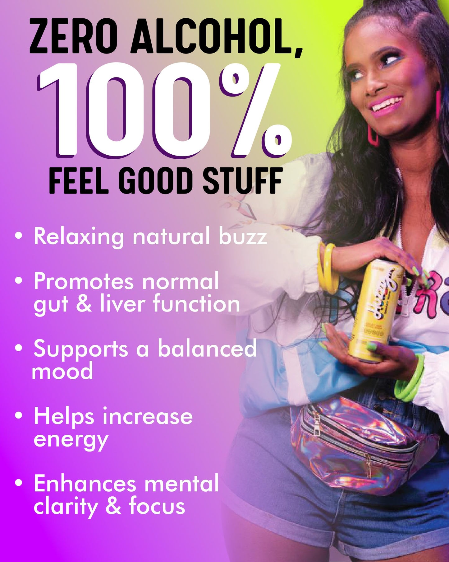 Huzzy Smart Sips Non Alcoholic Drinks - Honey Pop Inspired Beverage, Alcohol Free Functional Cocktails - Low Calorie, Low Carb, No Refined Sugar, No