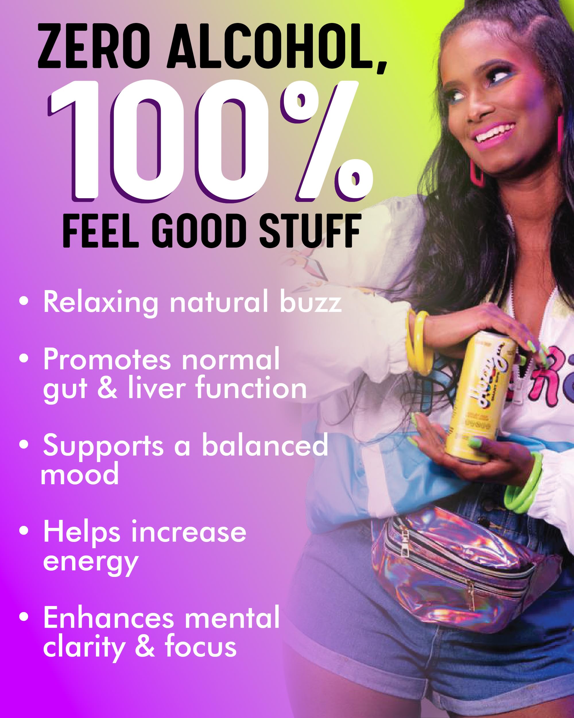 Huzzy Smart Sips Non Alcoholic Drinks - Honey Pop Inspired Beverage, Alcohol Free Functional Cocktails - Low Calorie, Low Carb, No Refined Sugar, No