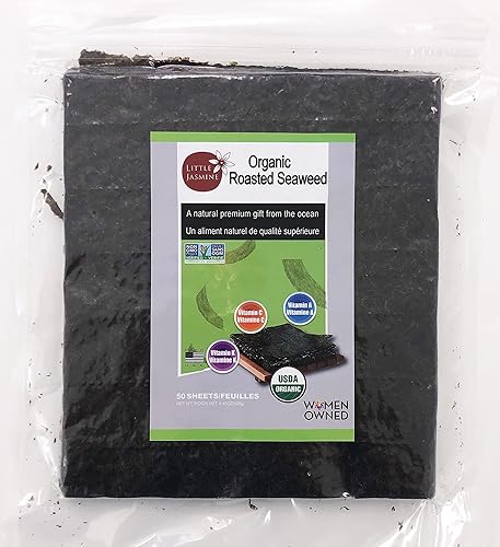 Little Jasmine Roasted Seaweed, USDA Organic Certified, Premium Grade, 50-Full Sheets , Made in USA