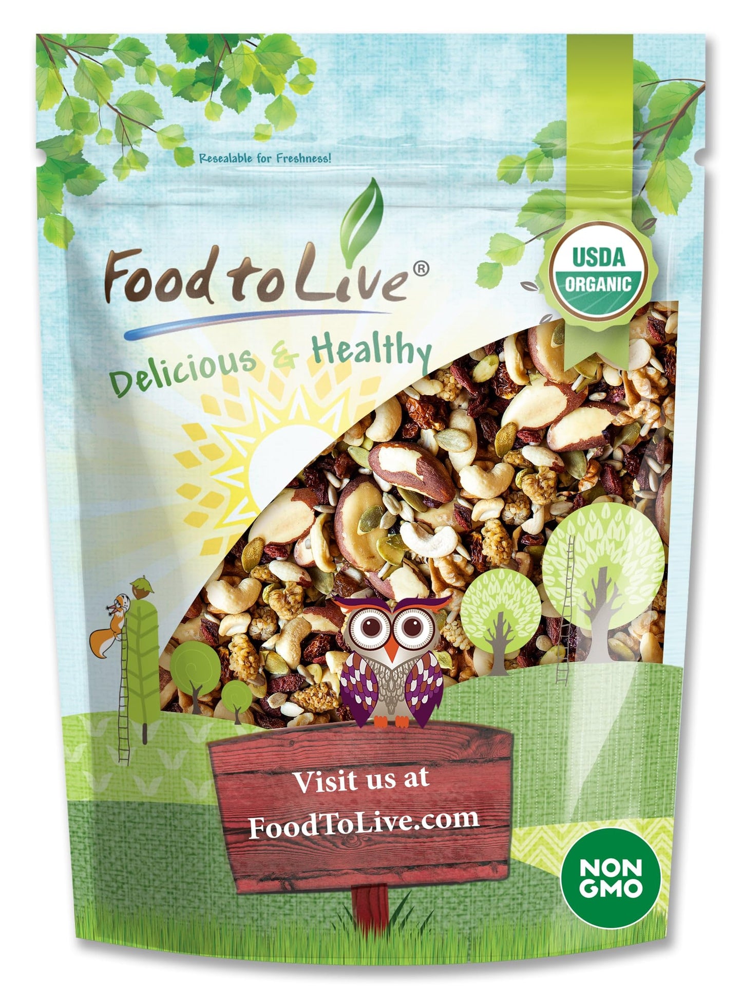 Organic Power Snack Mix, 2 Pounds - Raw and Non-GMO Trail Mix Contains Goji Berries, Golden Berries, Mulberries, Raisins, Brazil Nuts, Cashews