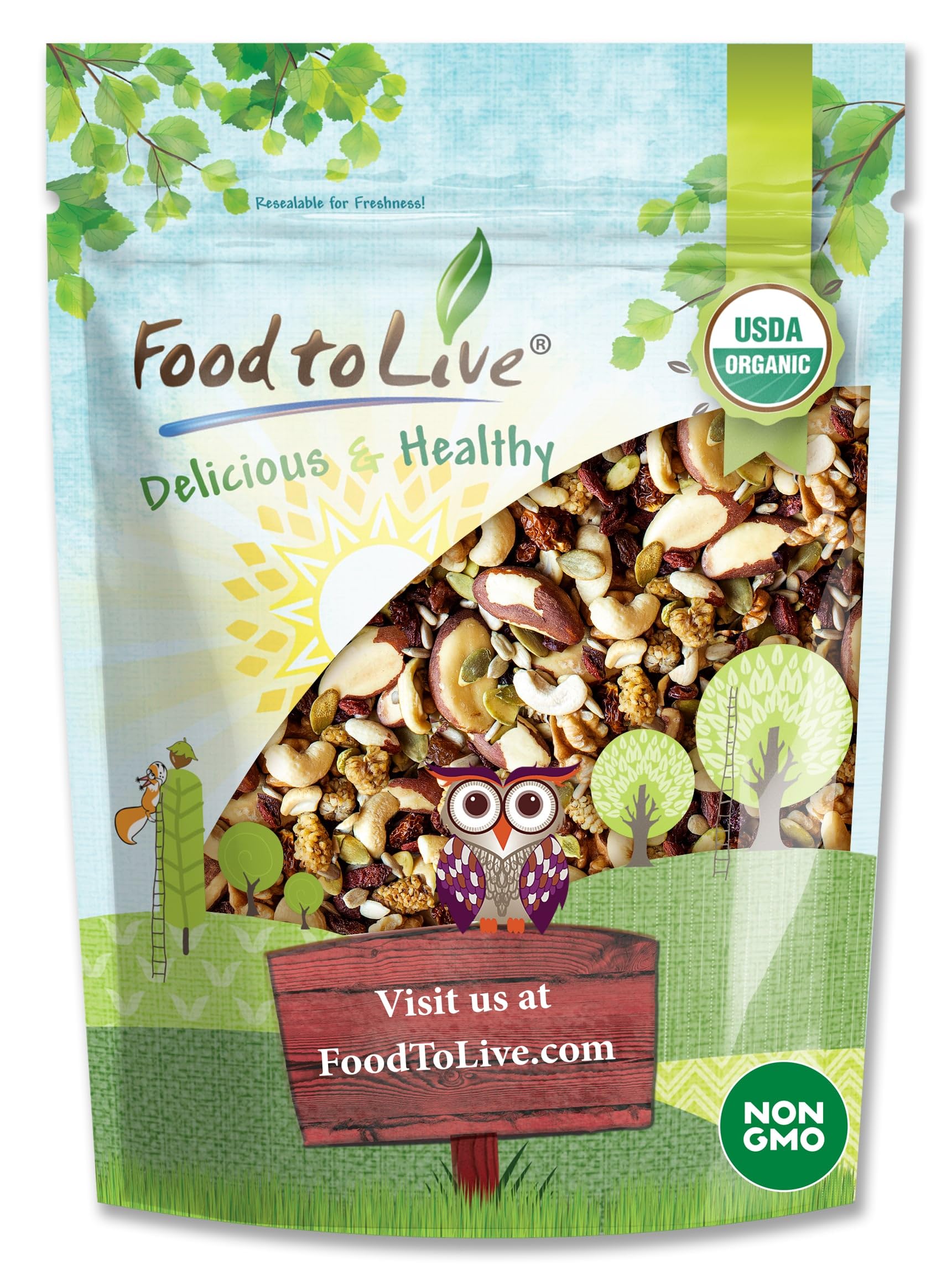 Organic Power Snack Mix, 8 Ounces - Raw and Non-GMO Trail Mix Contains Goji Berries, Golden Berries, Mulberries, Raisins, Brazil Nuts, Cashews