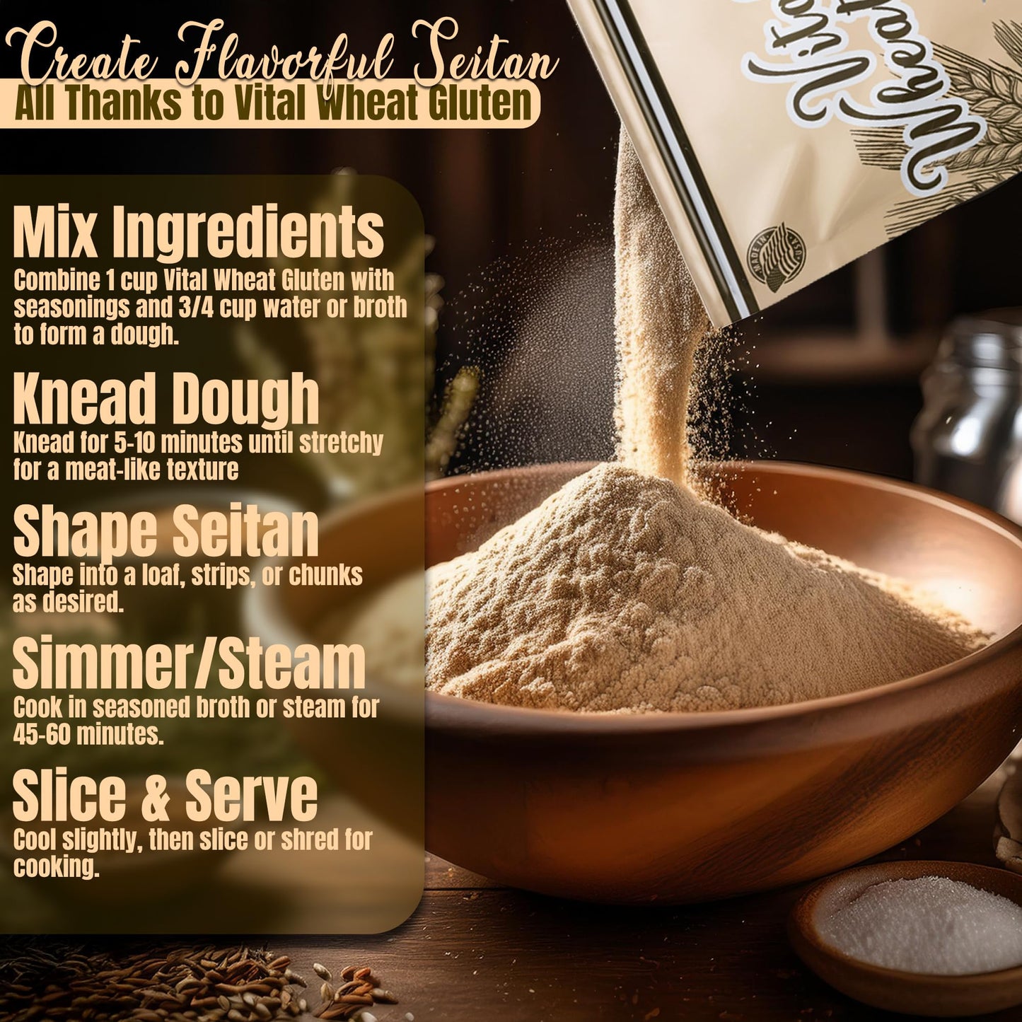 2.2 lb Vital Wheat Gluten | High-Protein, All-Natural Wheat Protein for Bread, Pizza Dough, Seitan, and More | Vegan & Keto-Friendly Baking Essential