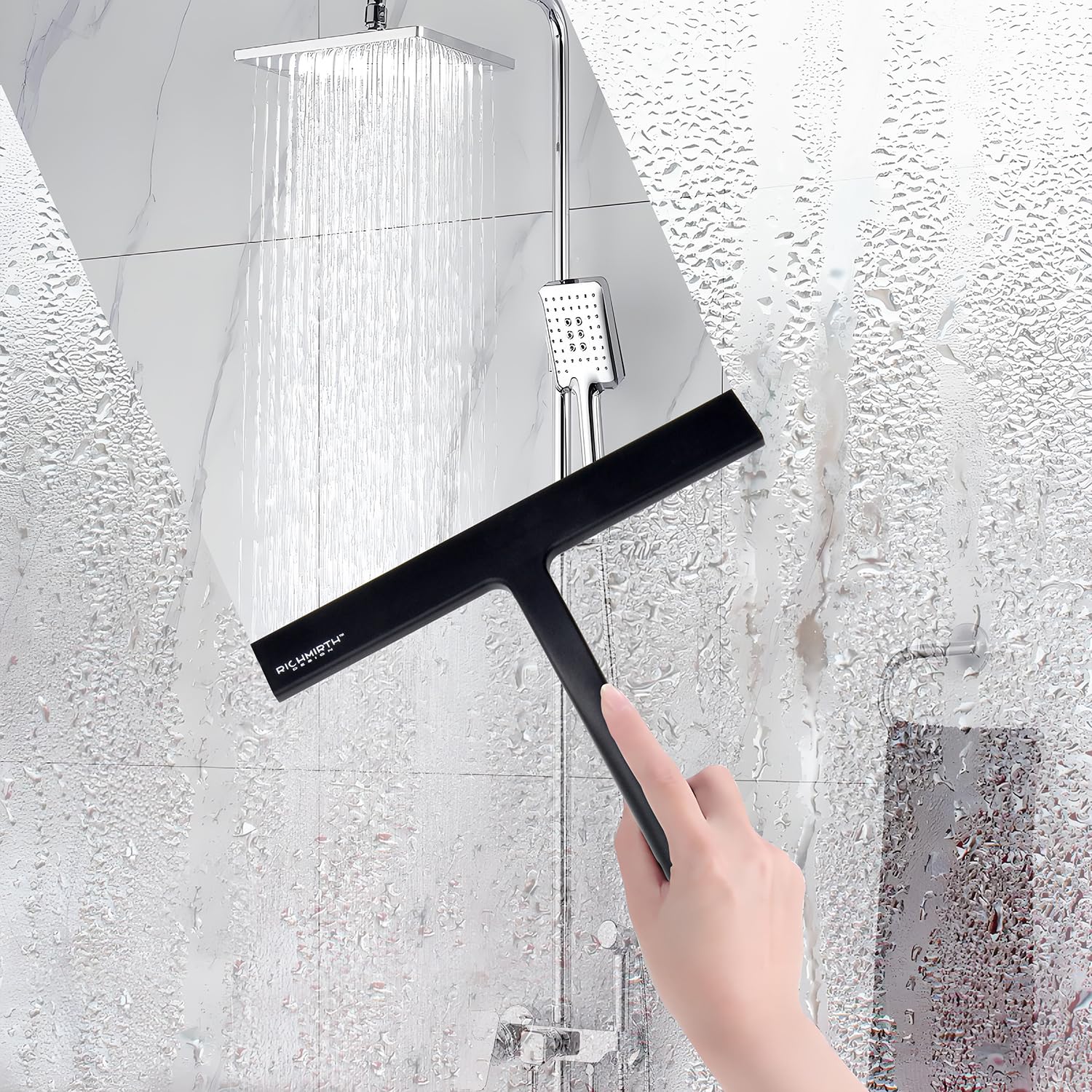 RICHMIRTH Silicone Rubber Blade Shower Squeegee 9" in Width Window & Car Squeegee for Shower, Glass, Window (Black, 9 Inches)