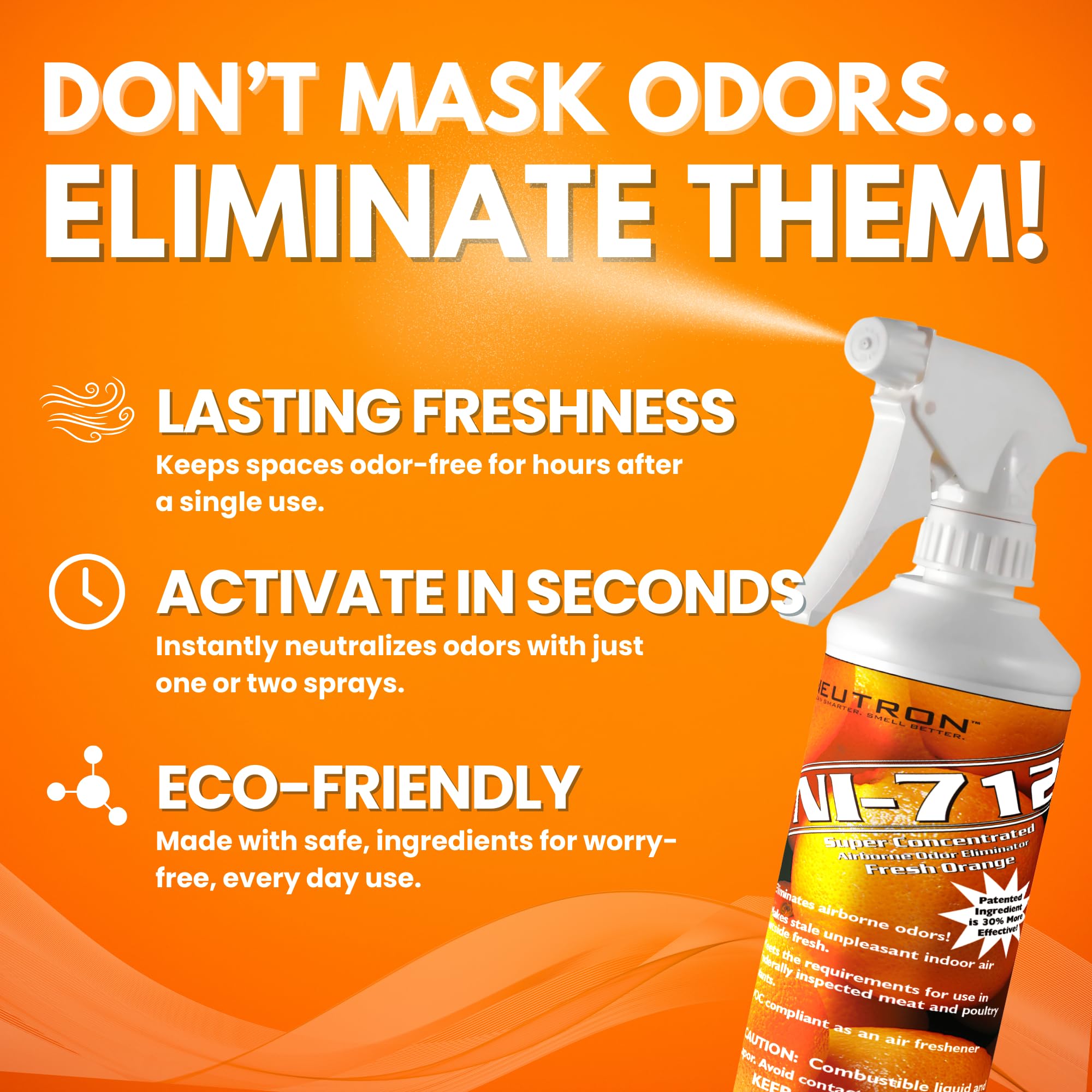Neutron Industries NI-712 Fresh Orange Odor Eliminator Spray (3 bottles) - Powerful, Long-Lasting Odor Neutralizer - Instant Air Freshener for Home