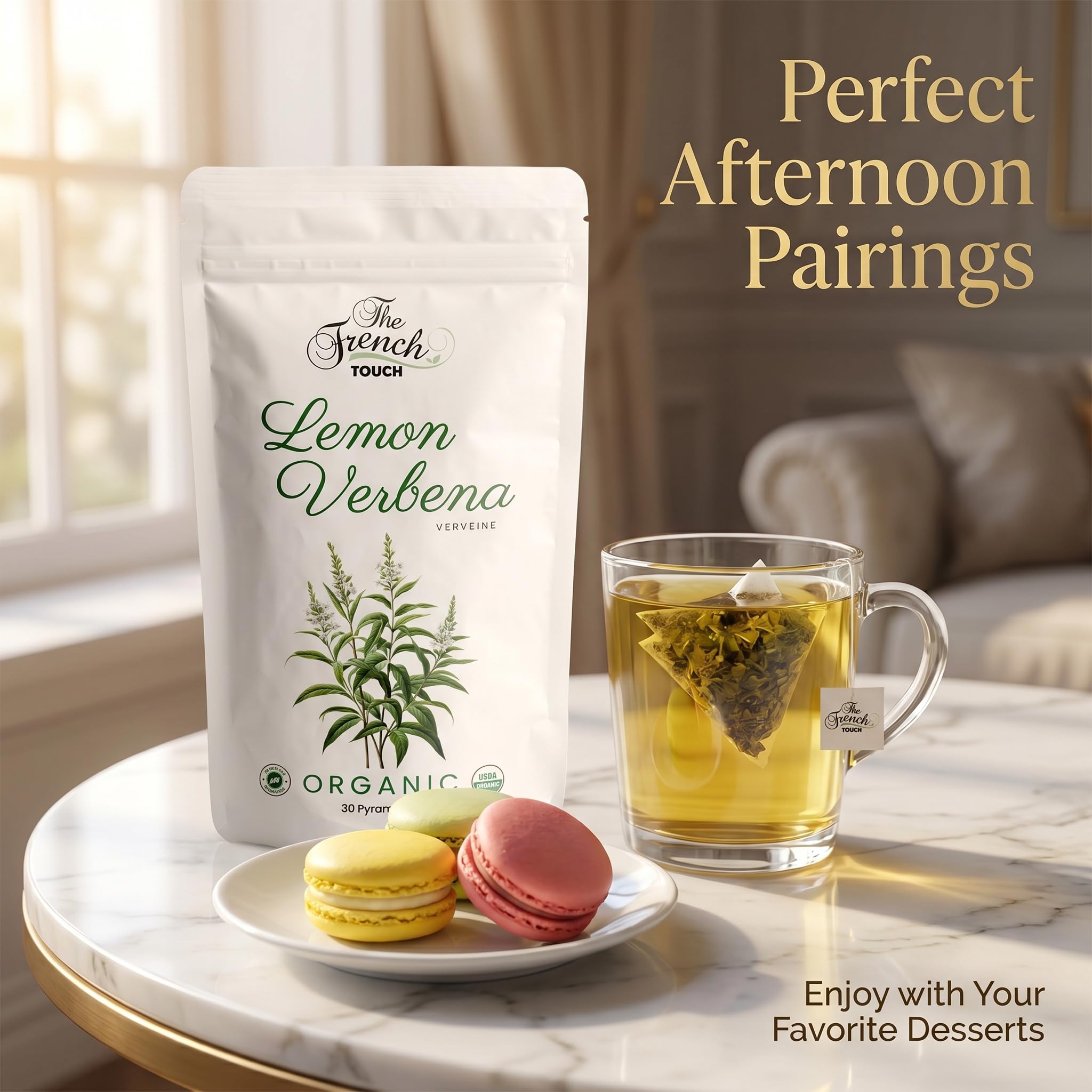 The French Touch Lemon Verbena Tea ORGANIC | 1.8g x 30 Pyramid Bags | 100% Certified USDA Organic | Plant based tea bags | Select Premium Tea (Lemon