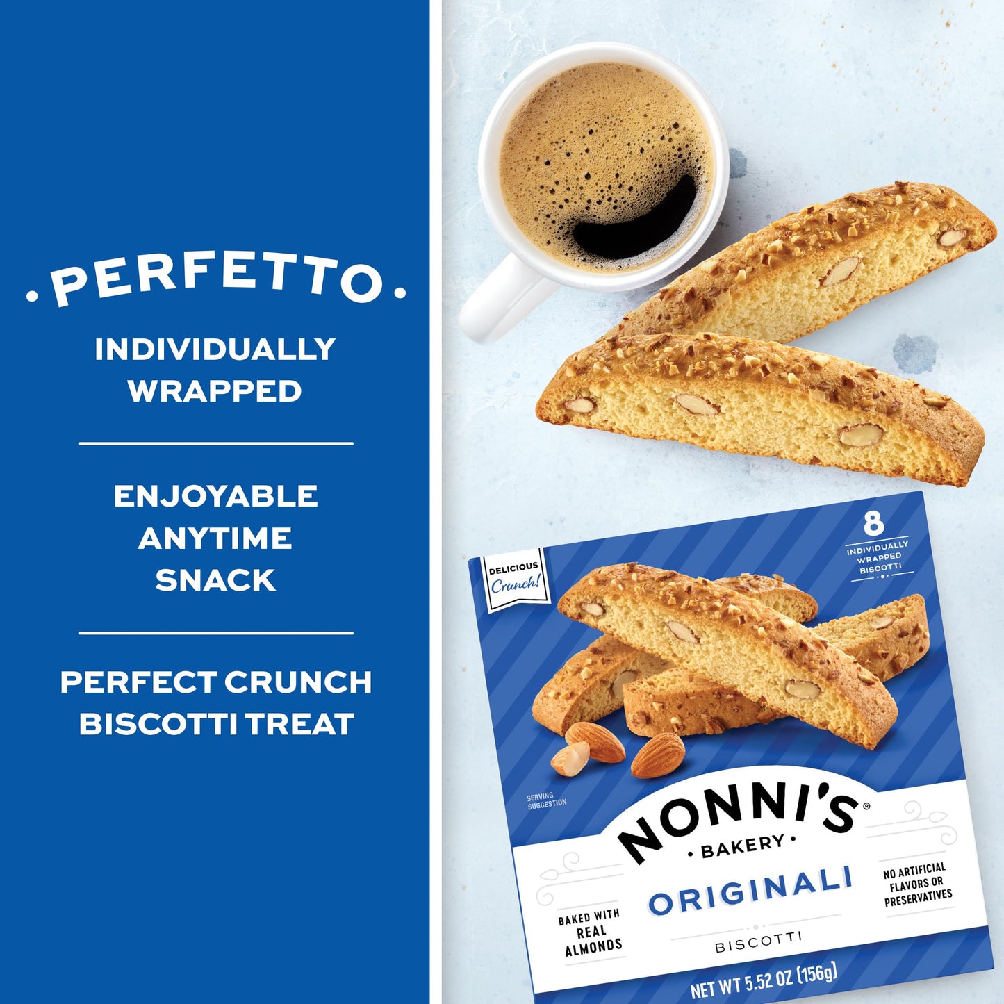 Nonni's Originali Almond Biscotti, Individually Wrapped Italian Cookie Snacks, 8 Servings (Pack of 1)