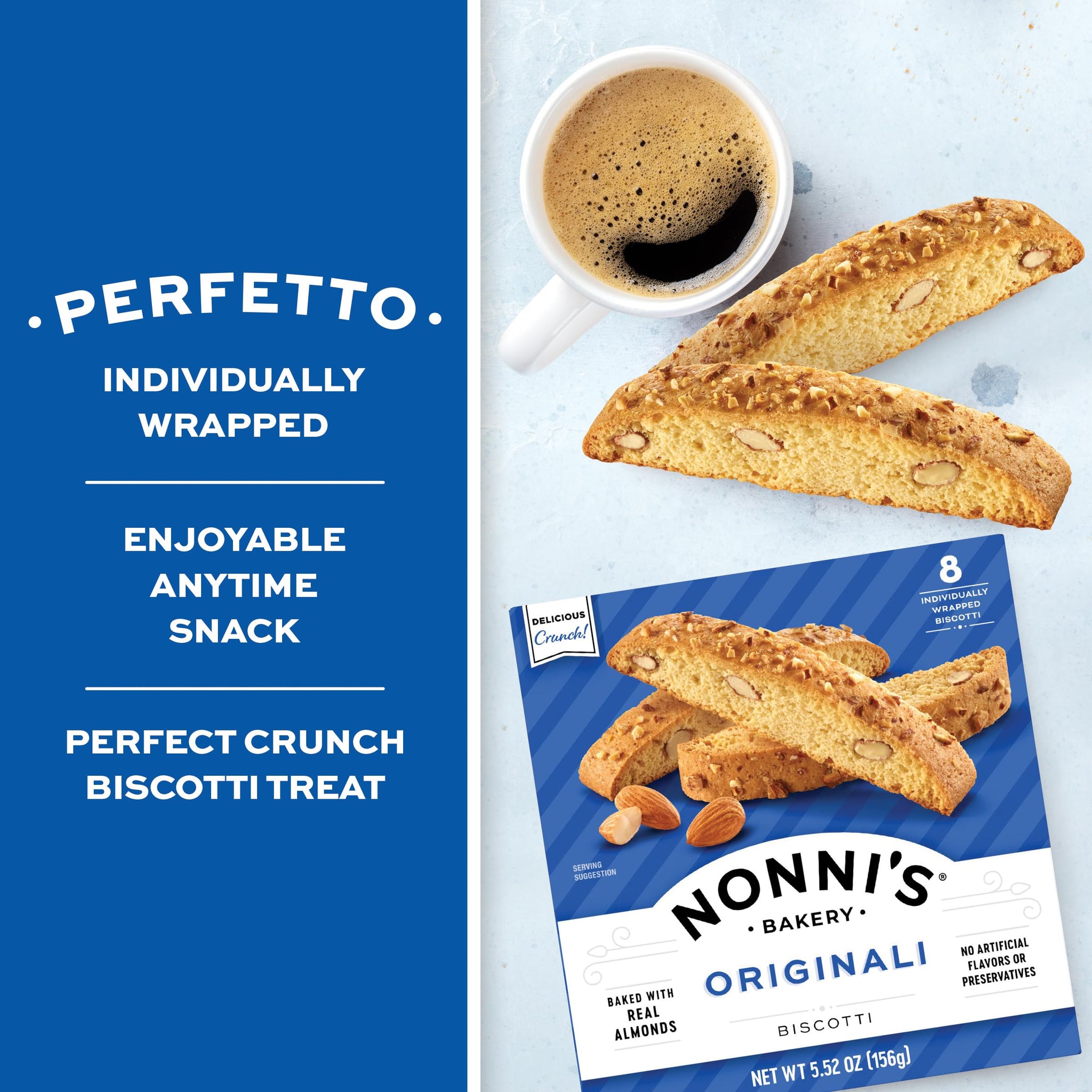 Nonni's Originali Almond Biscotti, Individually Wrapped Italian Cookie Snacks, 8 Servings (Pack of 1)