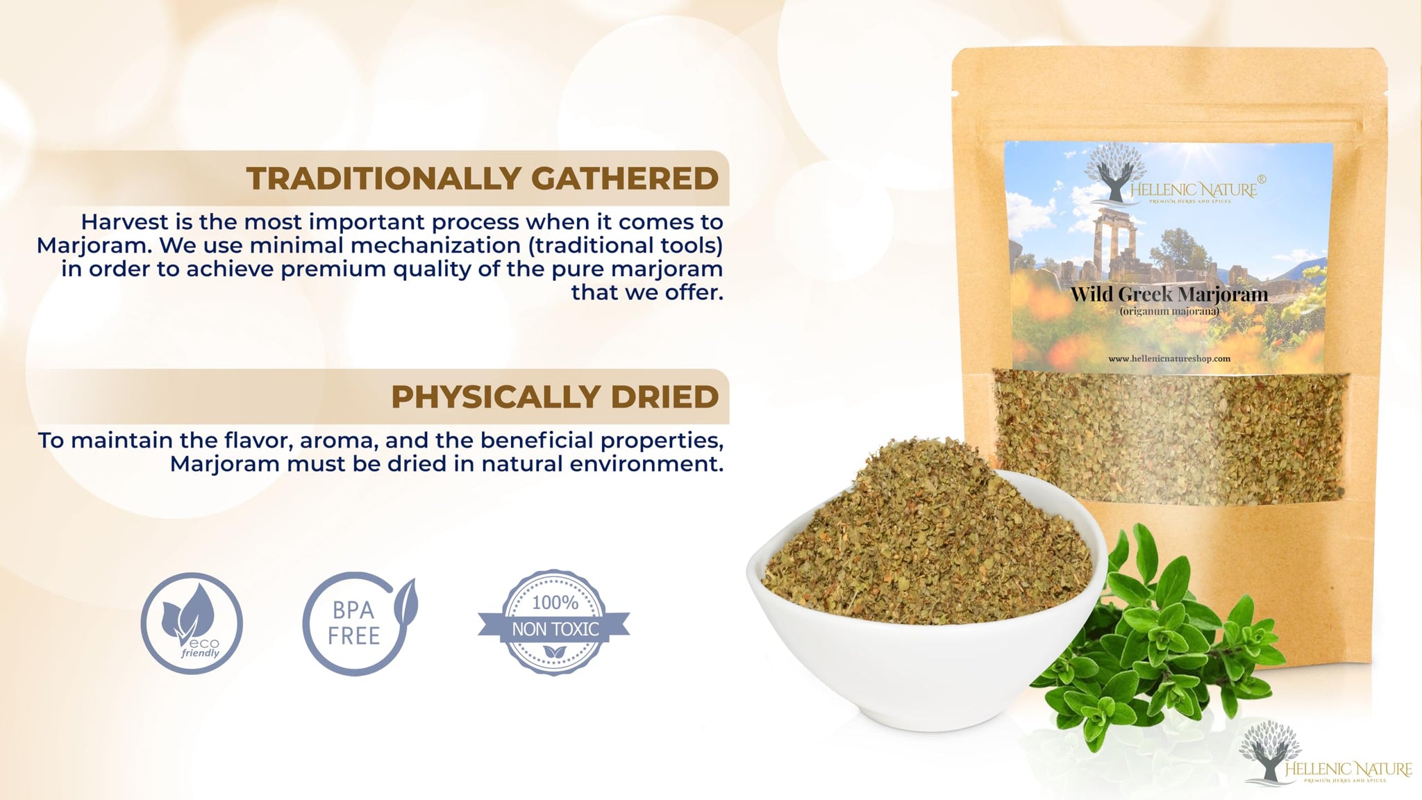 WILD GREEK MARJORAM HERB DRIED PREMIUM QUALITY- from Mount Olympus Handpicked and Air-Dried in DoyPack with ZipLock for Awesome Freshness and Aroma