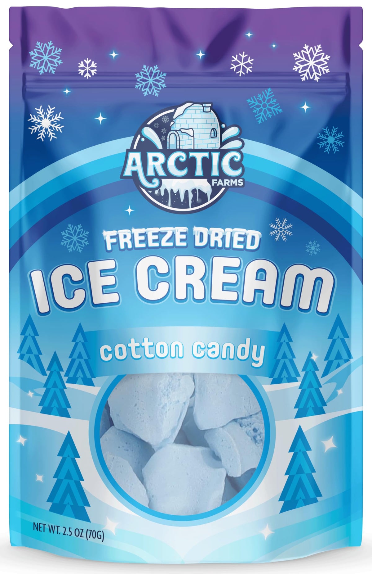 Arctic Farms Freeze Dried Ice Cream Bits Bagged and Boxed - Does Not Melt (Blue Cotton Candy)