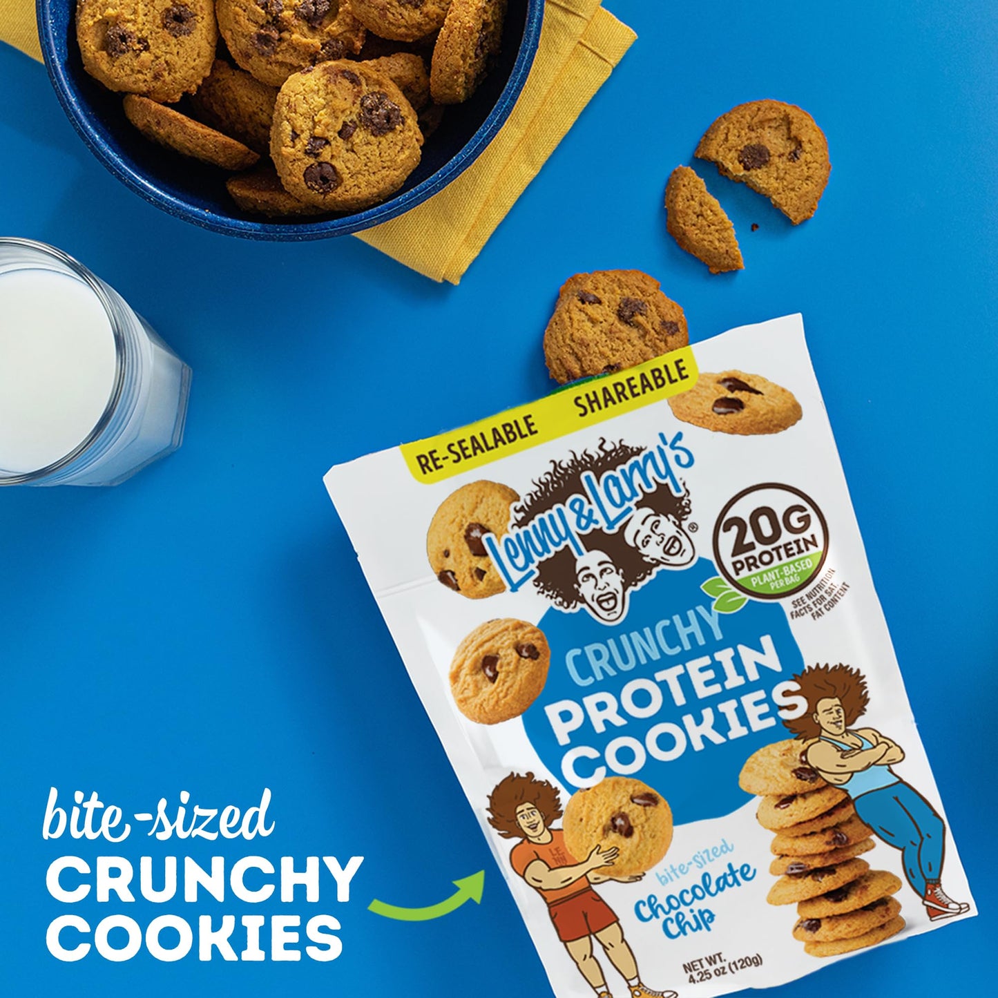 Lenny & Larry's The Complete Crunchy Cookie, Chocolate Chip, 6g Plant Protein, Vegan, Non-GMO, 1.25 Ounce Pouch (Pack of 12)