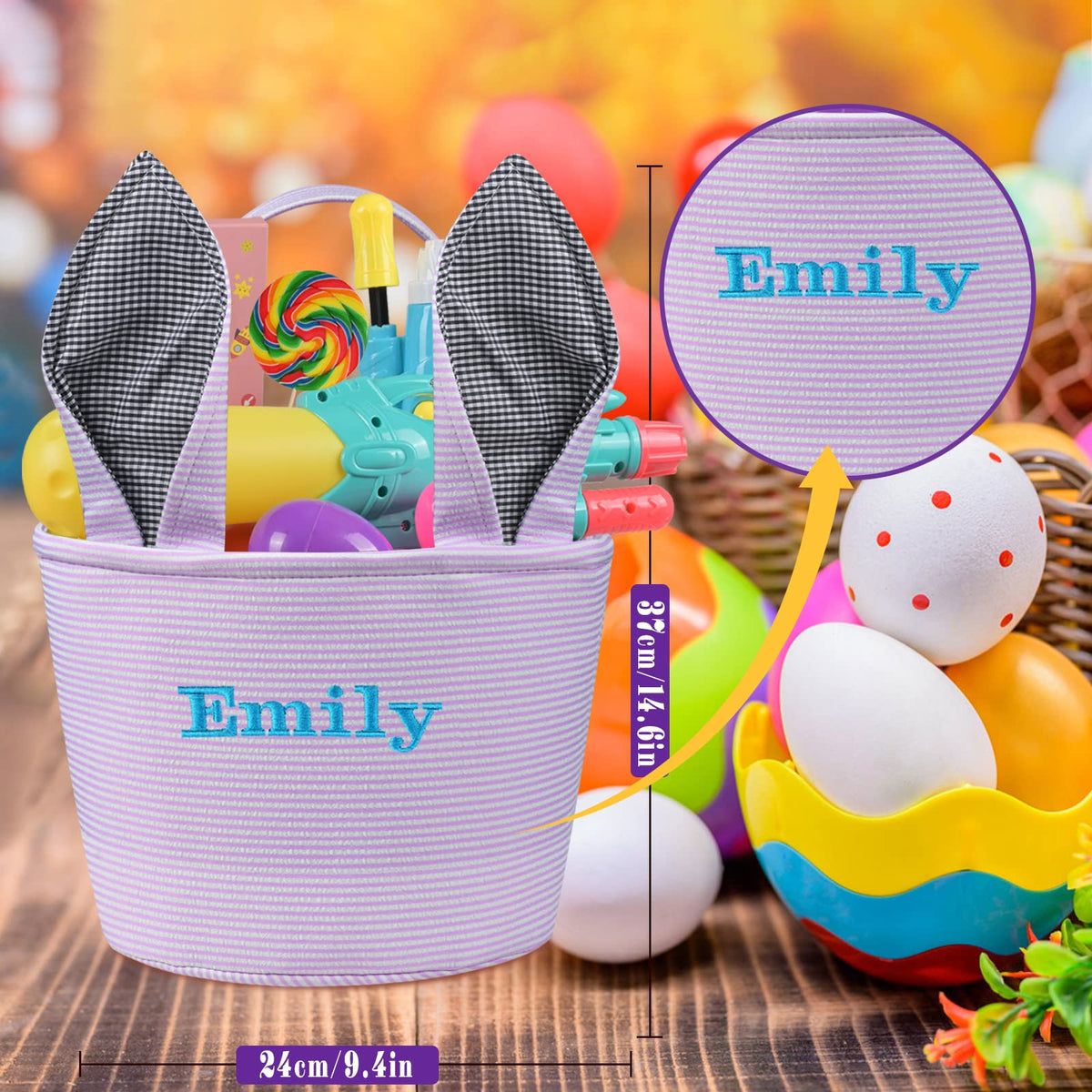 Personalized Easter Baskets for Kids, Touber Easter Baskets Easter Bunny Baskets Custom Easter Baskets for Boys Girls Easter Basket Empty Personalized