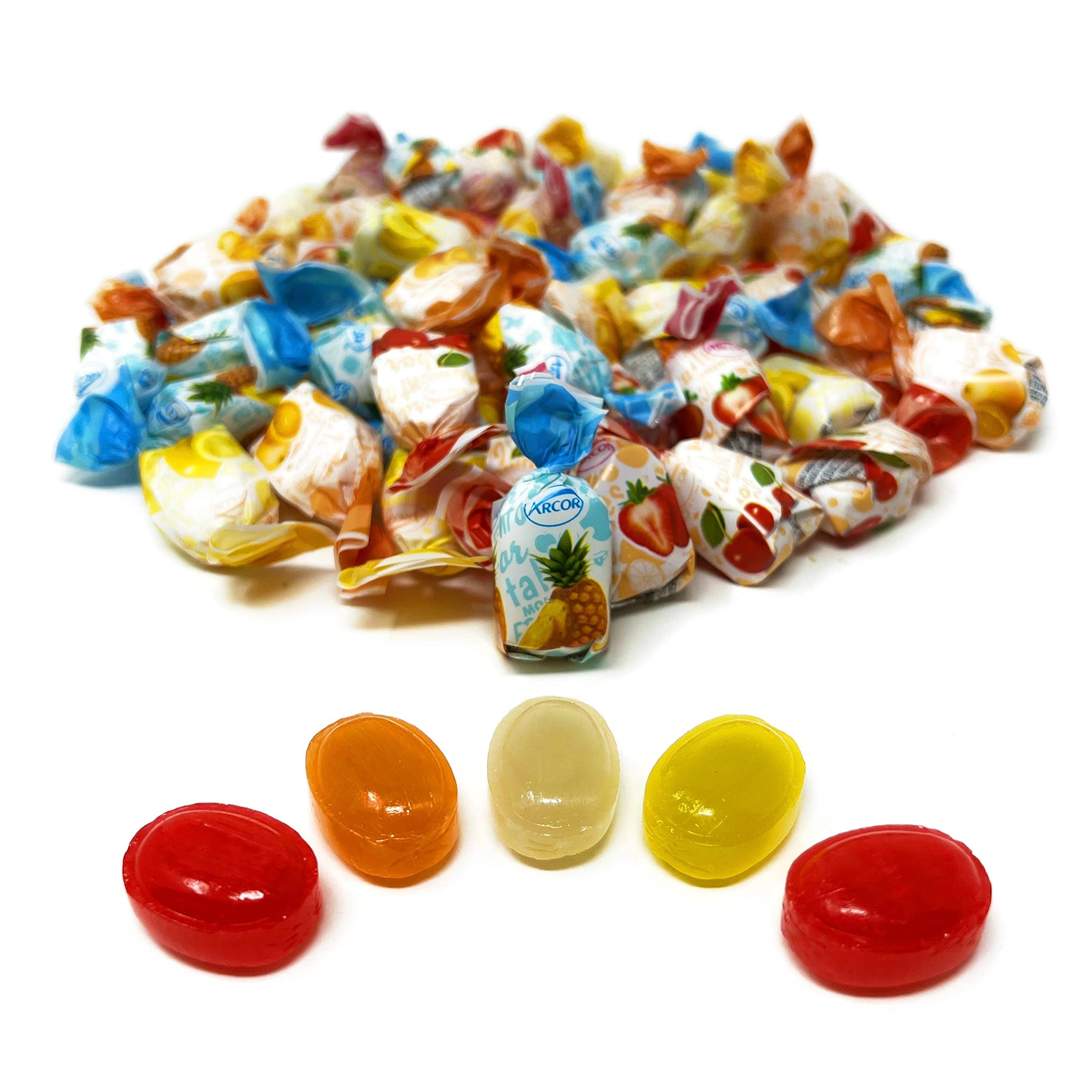 Fruit Filled Hard Candies - 1 lbs - Strawberry, Cherry, Pineapple, Orange and Lemon Flavored Bon Bons Filled with Real Fruit Pulp Candy - American