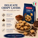 Balocco Cocoa Wafer Cubes Cookies 8.8 Oz (250g) - Crispy Italian Square Wafer Chocolate Cookies with 4 Layers of Cacao Butter, Non-GMO, Product