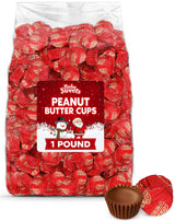 Christmas Bulk Milk Chocolate Peanut Butter Cups Miniatures 1 Pound - Individually Wrapped Chocolate Candy In Red Foil for Parties, Gift Bags,