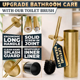 Gold Toilet Brush and Holder Set - Free-Standing Stainless Steel Gold Toilet Bowl Brush and Holder with Replaceable Head, Removable Inner Bowl