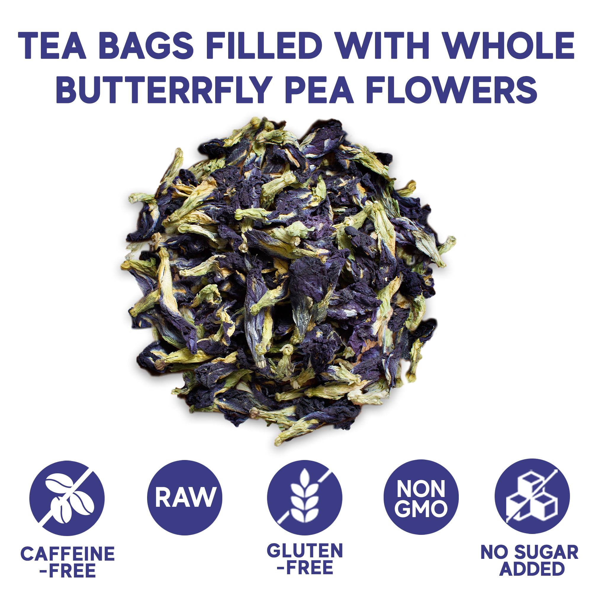 Sou Zen Butterfly Pea Flowers - 35 Corn-Fiber Pyramid Tea Bags | Premium Quality | Naturally Vibrant Herbal Tea