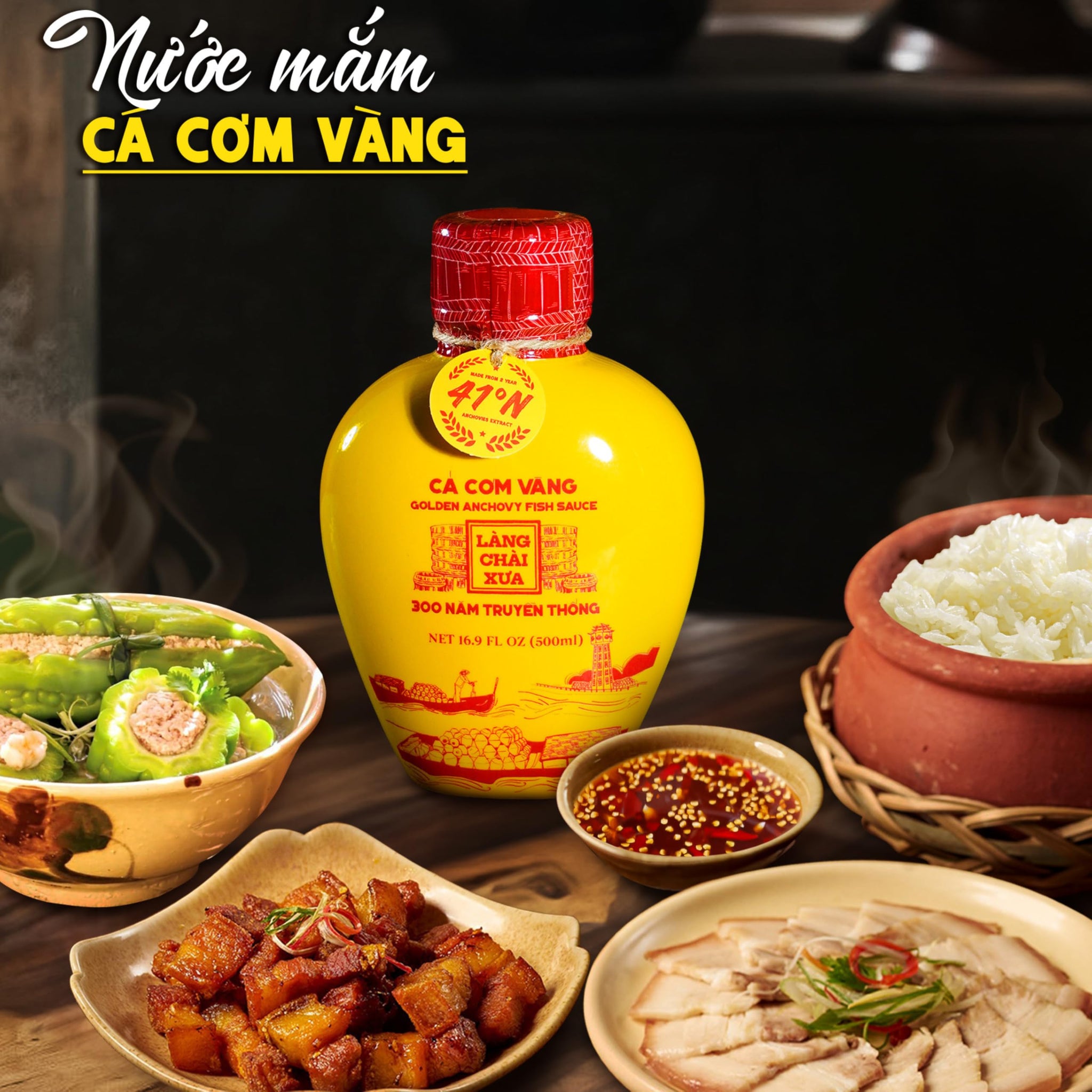 Làng Chài X?a Premium Vietnamese Golden Anchovy Fish Sauce - Authentic and Flavorful Marinades and Sauces for Grilling, Dipping, and Cooking (500ml)