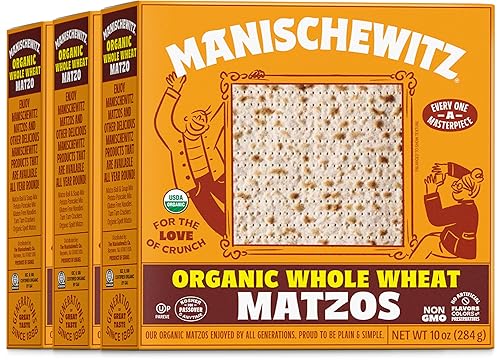 Manischewitz Organic Whole Wheat Matzos Kosher For Passover 10oz (3 Pack) Crisp & Delicious, Kosher for Passover and for Year Round Use